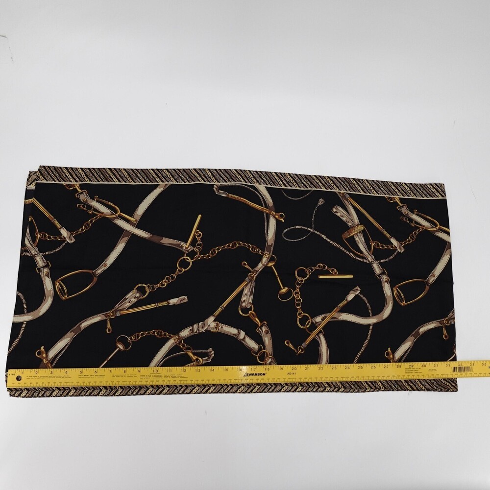 Scarf Womens One Size Black Satin Rectangle Equestrian Horse Bit Chain Print